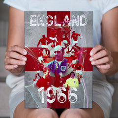 Football Art England 1966 - A4 Metal Sign Plaque - Frame Options Available
