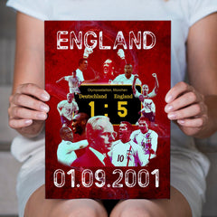 Football Art England 2001 - A4 Metal Sign Plaque - Frame Options Available