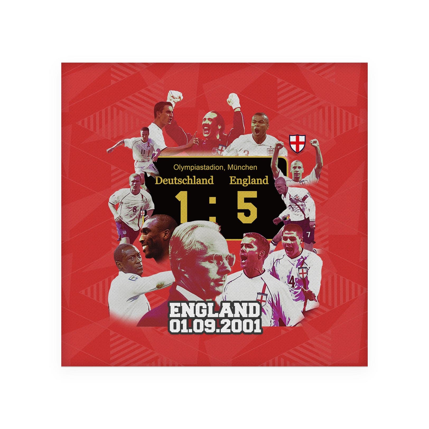 Football Art England 2001 - Drinks Coaster - Square Or Circle