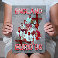 Football Art England Euros 1996 - A4 Metal Sign Plaque - Frame Options Available