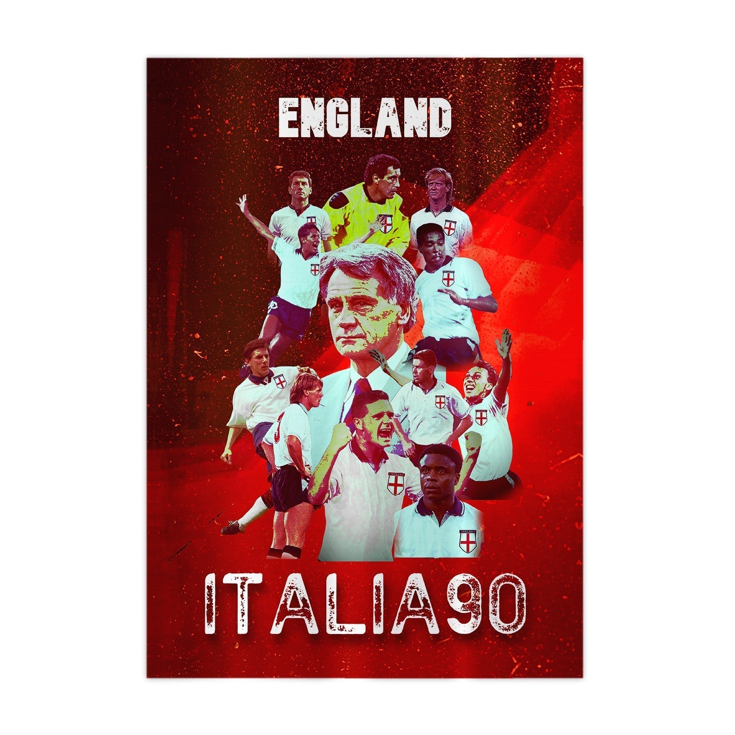 Football Art England Italia 90 - A4 Metal Sign Plaque - Frame Options Available