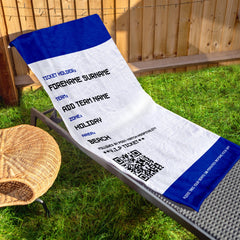 Football Ticket - Blue - Personalised Lightweight, Microfibre Retro Beach Towel - 150cm x 75cm