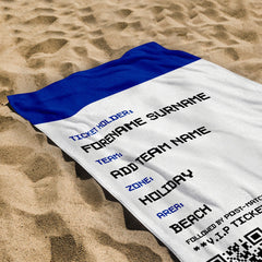Football Ticket - Blue - Personalised Lightweight, Microfibre Retro Beach Towel - 150cm x 75cm