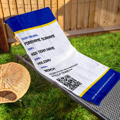 Football Ticket - Blue & Yellow - Personalised Lightweight, Microfibre Retro Beach Towel - 150cm x 75cm