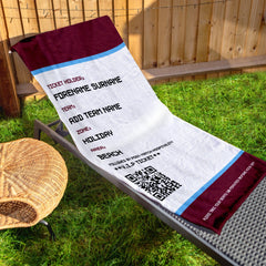 Football Ticket - Claret & Blue - Personalised Lightweight, Microfibre Retro Beach Towel - 150cm x 75cm