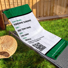 Football Ticket - Green - Personalised Lightweight, Microfibre Retro Beach Towel - 150cm x 75cm
