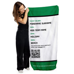 Football Ticket - Green - Personalised Lightweight, Microfibre Retro Beach Towel - 150cm x 75cm