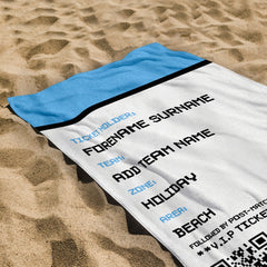 Football Ticket - Light Blue - Personalised Lightweight, Microfibre Retro Beach Towel - 150cm x 75cm