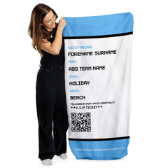 Football Ticket - Light Blue - Personalised Lightweight, Microfibre Retro Beach Towel - 150cm x 75cm