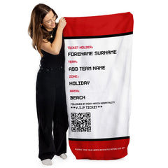Football Ticket - Red & Black - Personalised Lightweight, Microfibre Retro Beach Towel - 150cm x 75cm