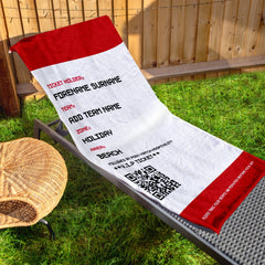 Football Ticket - Red - Personalised Lightweight, Microfibre Retro Beach Towel - 150cm x 75cm