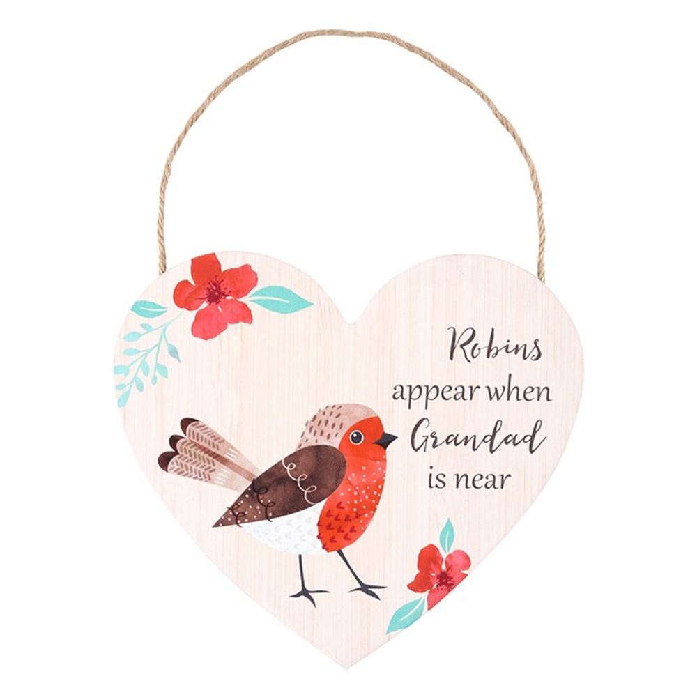 Grandad Winter Robin Hanging Heart Sign