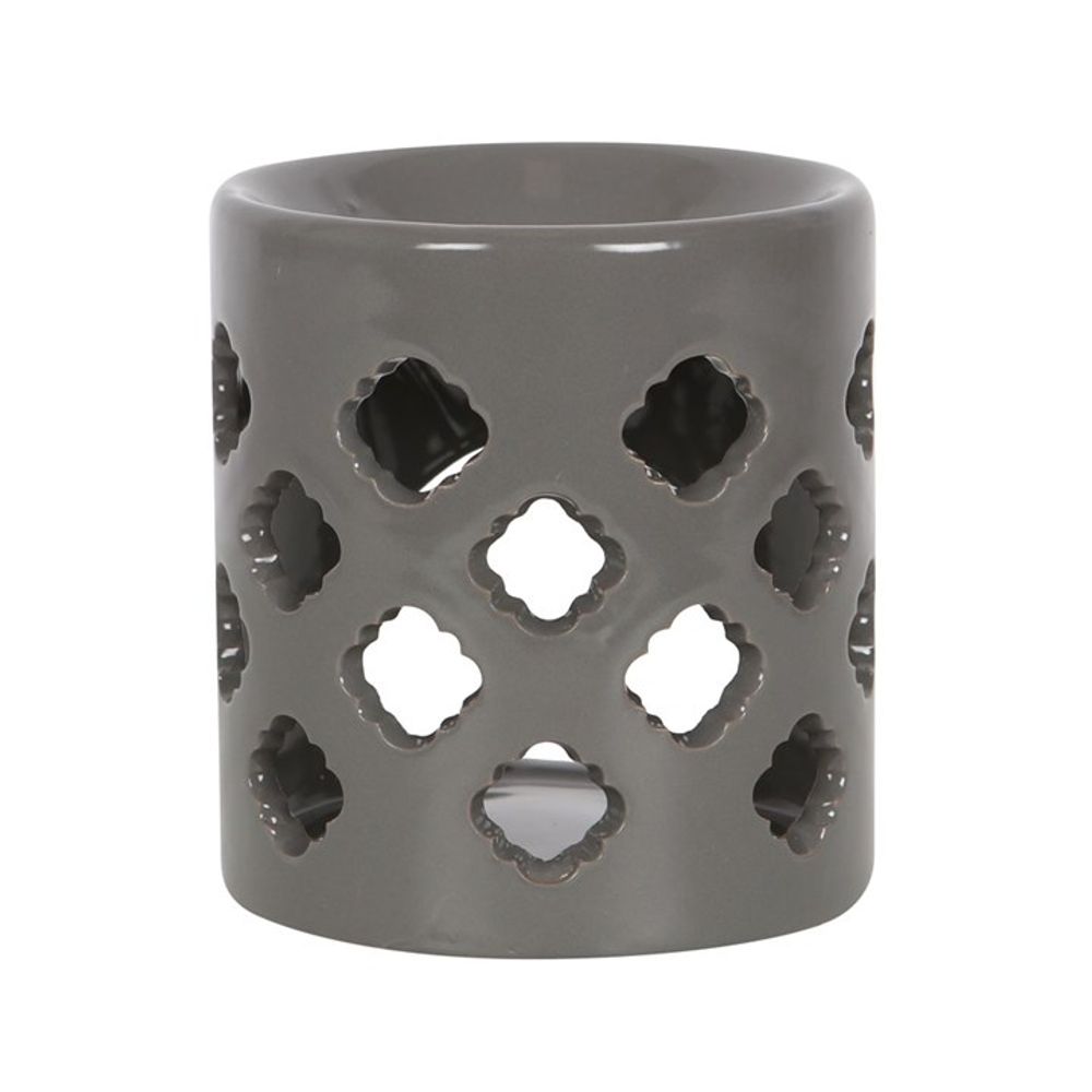 Grey Oil Burner With Lattice Cutouts