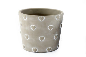 Grey Stone Hearts Planter Round Large