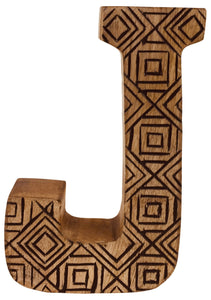 Hand Carved Wooden Geometric Letter J