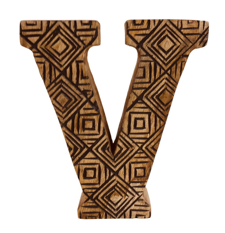 Hand Carved Wooden Geometric Letter V