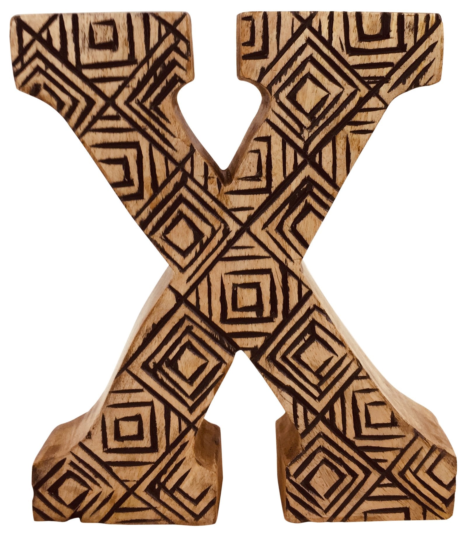 Hand Carved Wooden Geometric Letter X