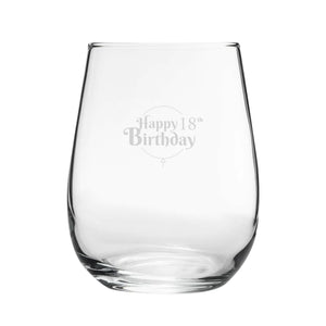 Happy 18th Birthday Balloon Design - Engraved Novelty Stemless Wine Gin Tumbler