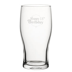 Happy 18th Birthday Balloon Design - Engraved Novelty Tulip Pint Glass