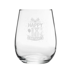 Happy 18th Birthday Present Design - Engraved Novelty Stemless Wine Gin Tumbler