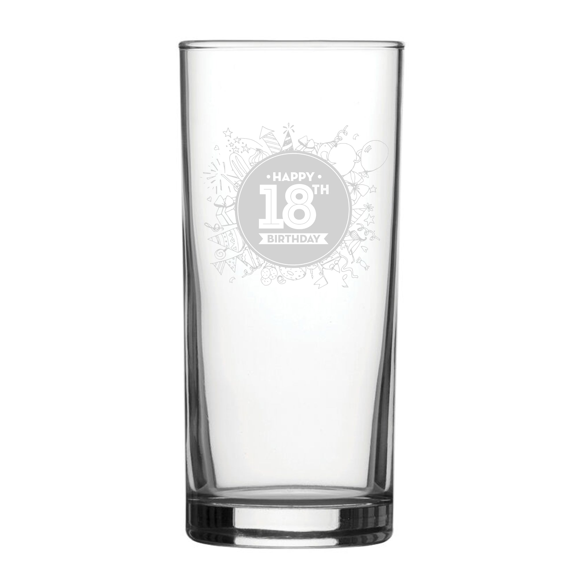 Happy 18th Birthday Round Design - Engraved Novelty Hiball Glass