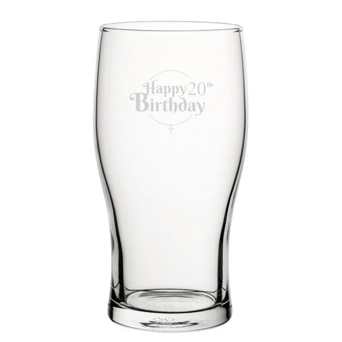 Happy 20th Birthday Balloon Design - Engraved Novelty Tulip Pint Glass