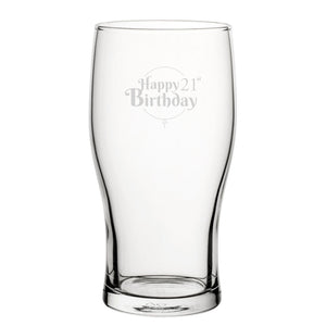 Happy 21st Birthday Balloon Design - Engraved Novelty Tulip Pint Glass