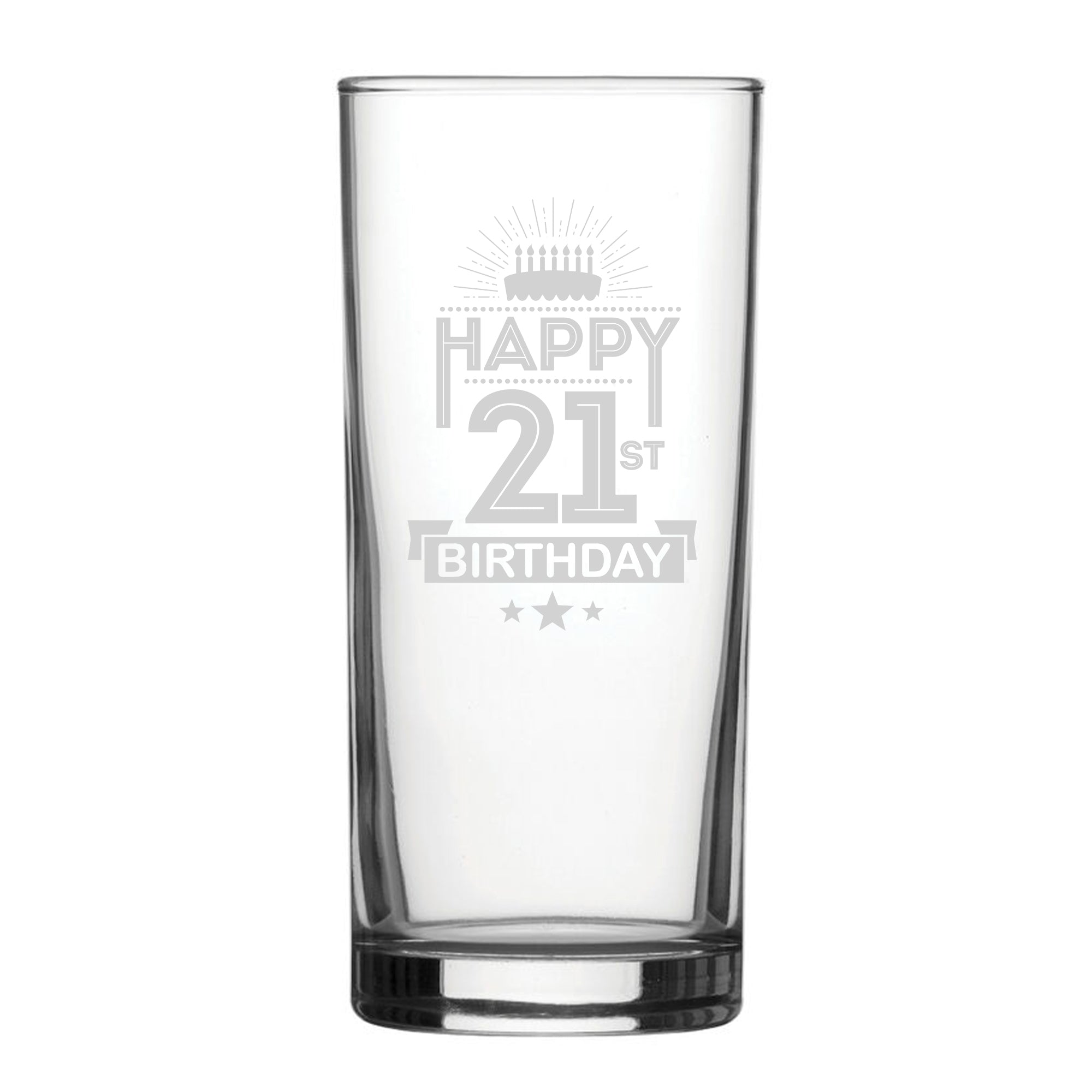 Happy 21st Birthday Cake Design - Engraved Novelty Hiball Glass