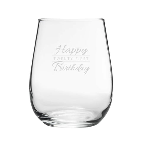 Happy 21st Birthday Modern Design - Engraved Novelty Stemless Wine Gin Tumbler