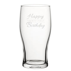 Happy 21st Birthday Modern Design - Engraved Novelty Tulip Pint Glass