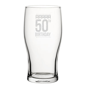 Happy 50th Birthday - Engraved Novelty Tulip Pint Glass