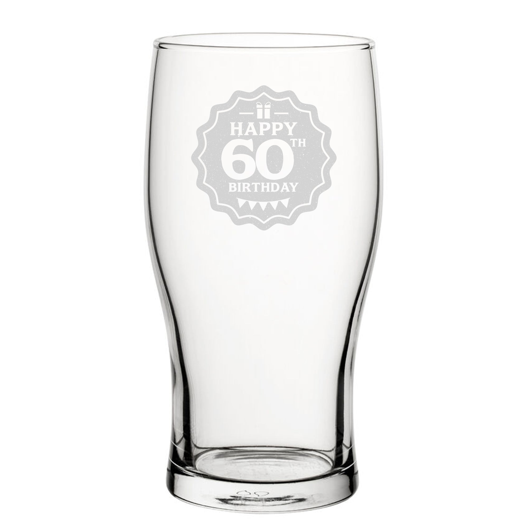 Happy 60th Birthday - Engraved Novelty Tulip Pint Glass