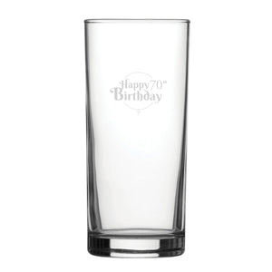 Happy 70th Birthday Balloon Design - Engraved Novelty Hiball Glass