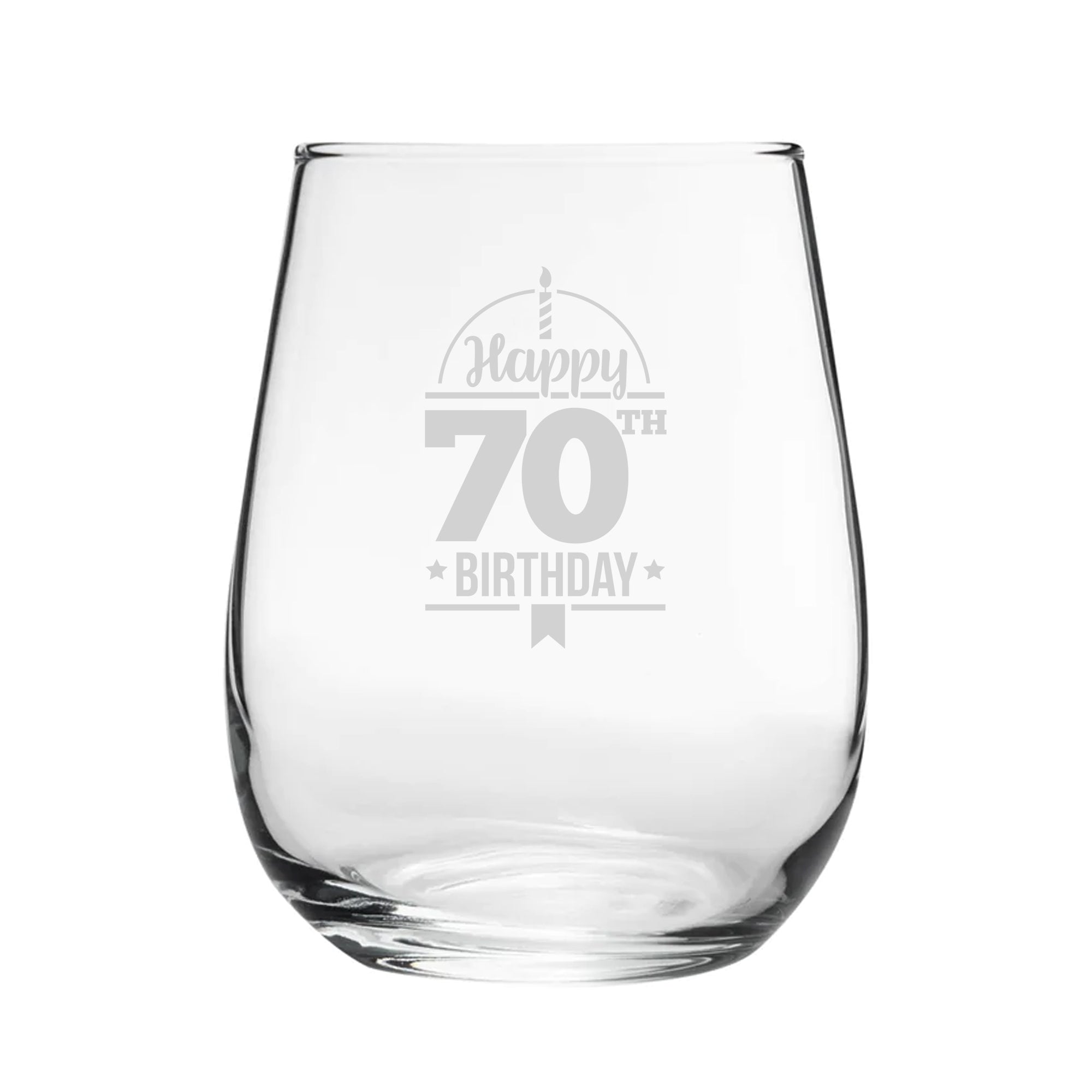 Happy 70th Birthday - Engraved Novelty Stemless Wine Gin Tumbler