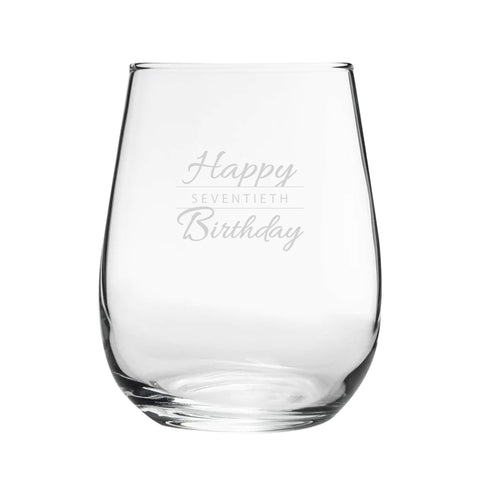 Happy 70th Birthday Modern Design - Engraved Novelty Stemless Wine Gin Tumbler