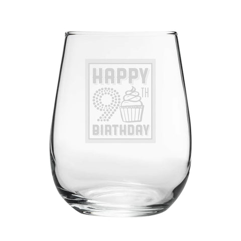 Happy 90th Birthday - Engraved Novelty Stemless Wine Gin Tumbler