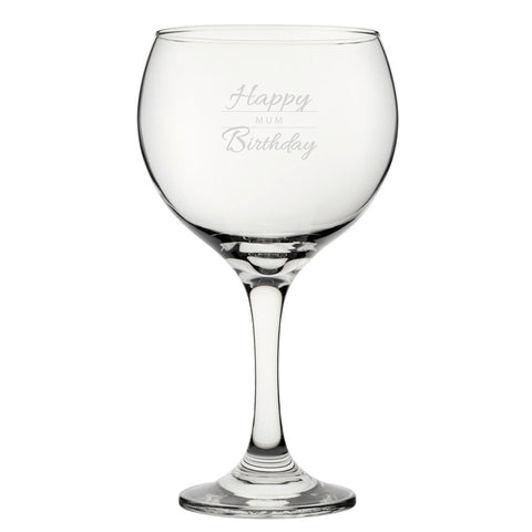 Happy Birthday Mum Modern Design - Engraved Novelty Gin Balloon Cocktail Glass