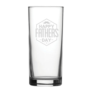 Happy Fathers Day Moustache Design - Engraved Novelty Hiball Glass