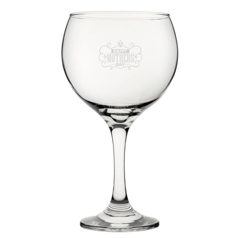 Happy Mothers Day Bordered Design - Engraved Novelty Gin Balloon Cocktail Glass