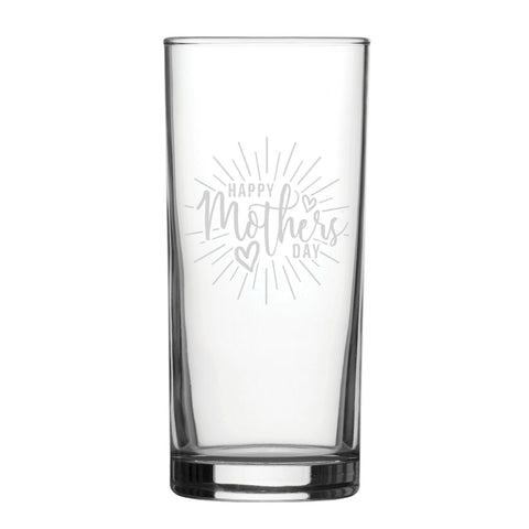 Happy Mothers Day Burst Design - Engraved Novelty Hiball Glass