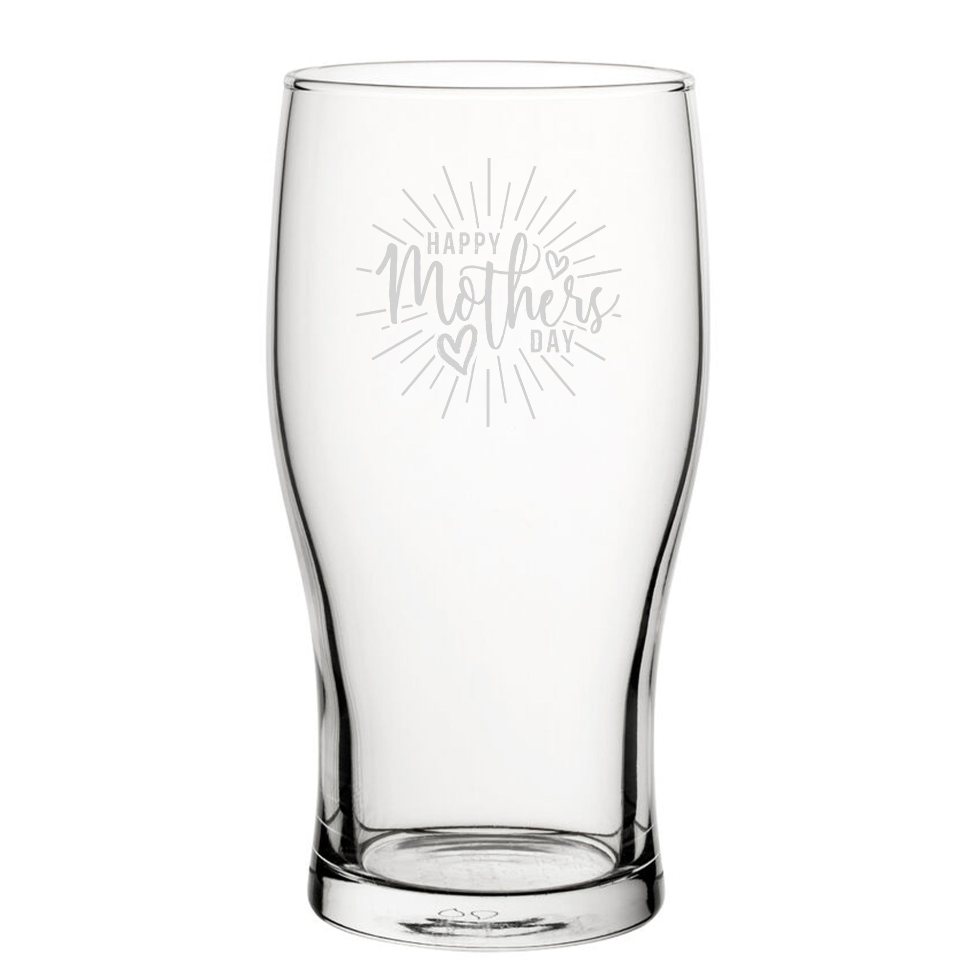 Happy Mothers Day Burst Design - Engraved Novelty Tulip Pint Glass