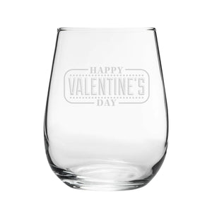 Happy Valentine's Day Bordered Design - Engraved Novelty Stemless Wine Gin Tumbler