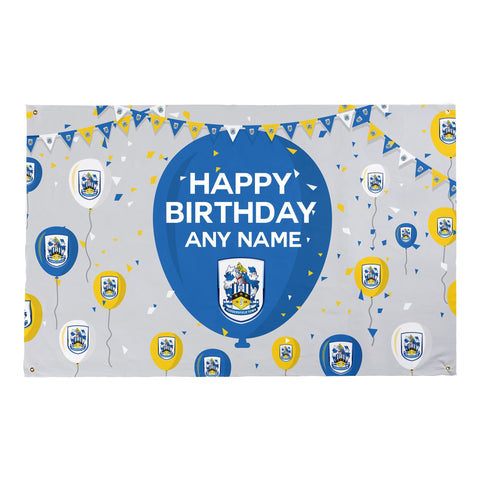 Huddersfield Town Personalised Birthday Banner (5ft x 3ft, Balloons Design)