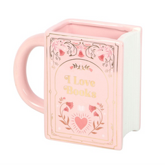 I Love Books Pink Book Shaped Mug