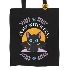 In My Witch Era Bat Cat Polycotton Tote Bag with Enamel Pin