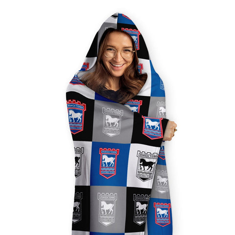 Ipswich Town Personalised Adult Hooded Fleece Blanket - Chequered