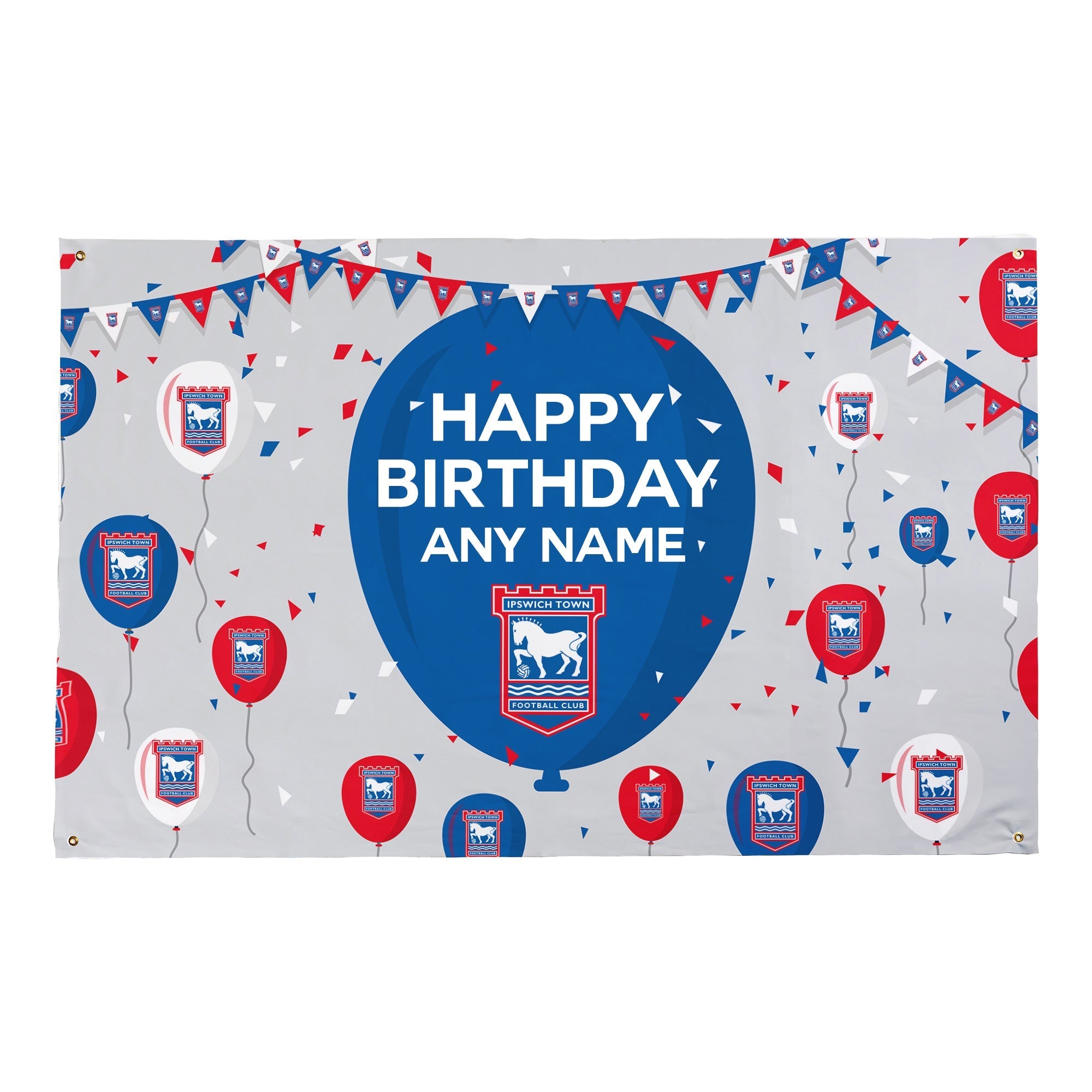 Ipswich Town Personalised Birthday Banner (5ft x 3ft, Balloons Design)