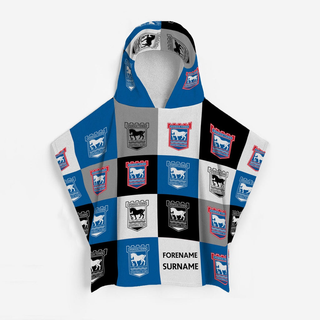 Ipswich Town Personalised Kids' Hooded Towel - Chequered