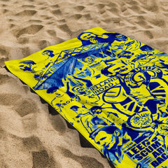 Leeds - Blue Montage - Retro Lightweight, Microfibre Beach Towel - 150cm x 75cm