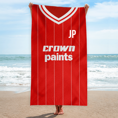 Liverpool Retro - 1981 Home Shirt - Personalised Retro Lightweight, Microfibre Beach Towel - 150cm x 75cm